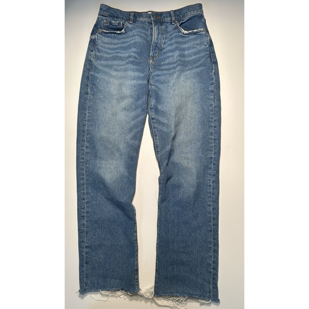 Loft Ann Taylor Jeans Straight Crop Frayed Hem Size 2 Light Wash Stretch 28X26